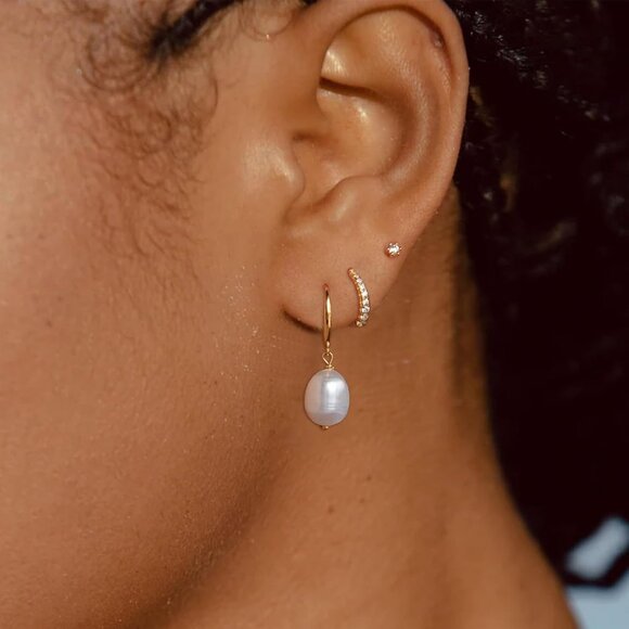 🆕 Women Gold Trendy Pearl Drop Dangle Earrings Cubic Zirconia Brides Jewelry - Picture 4 of 7